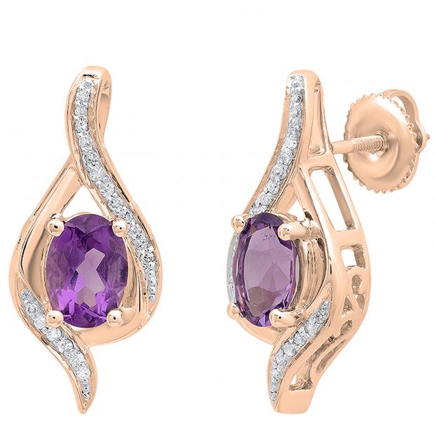 Dazzlingrock Collection 14K 7X5 MM Each Oval Gemstone & Round Diamond Ladies Infinity Drop Earrings Rose Gold 