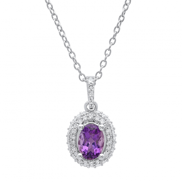 Buy 14K White Gold 7X5 MM Oval Amethyst & Round Diamond Ladies Halo ...