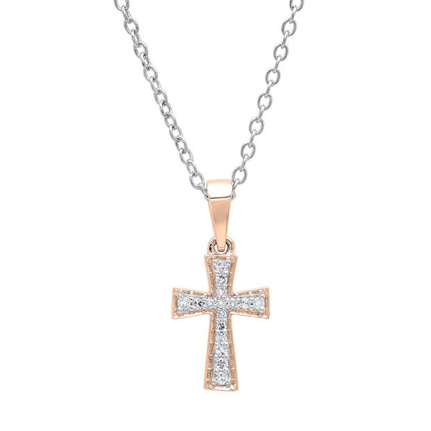 Dazzlingrock Collection 0.07ct Round Diamond Sideways Cross Pendant - 10K Yellow Gold, Silver Chain Included - View #8