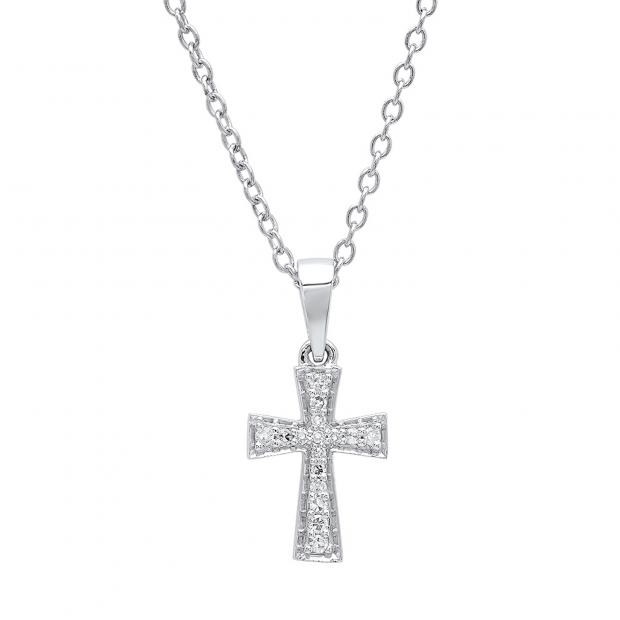Dazzlingrock Collection 10K White Gold Sideways Cross Pendant With 0.07 CT Diamonds & Included Chain - View #5