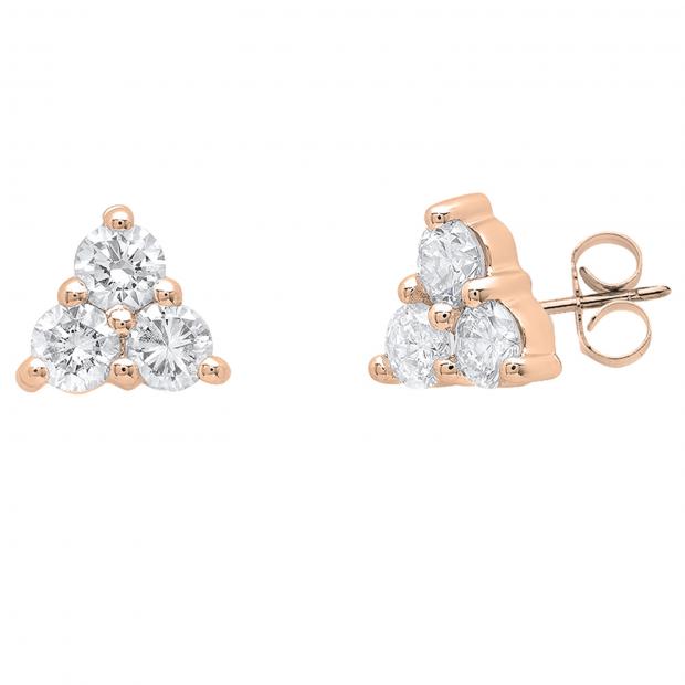 3 Stone Diamond Earrings, 14K Gold 0.24 Ct Diamond Earrings