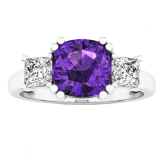 Buy 14K White Gold 7 MM Cushion Amethyst & Princess Diamond Ladies