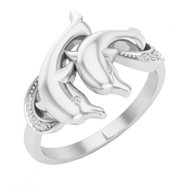 Gorgeous 14k white gold and Diamond dolphin ring size 6.5 buy excellent condition