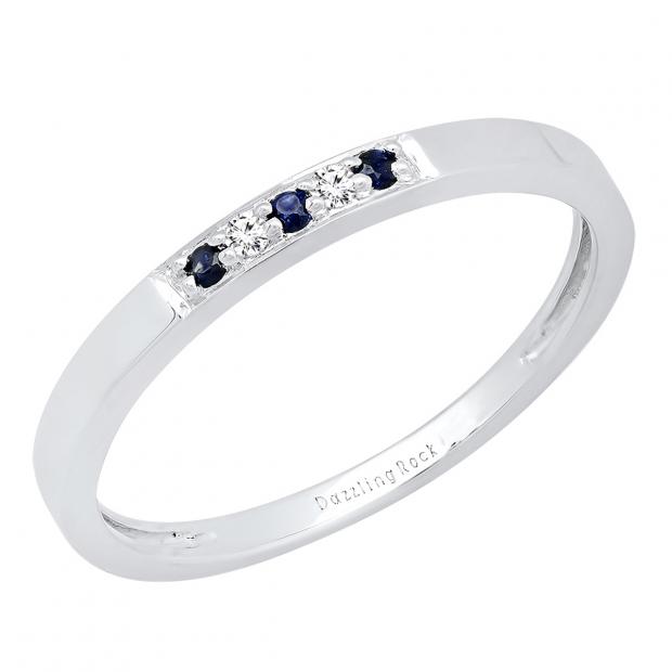 Buy 0.55 Carat  Ctw  10K Rose Gold Round Blue Sapphire & White Diamond Ladies Twisted Style Bridal Engagement Ring With Matching Band Set 12 Ct