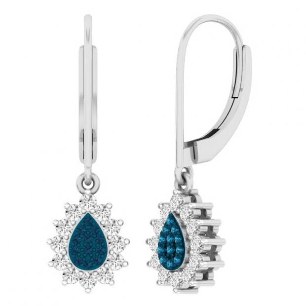 White Gold 10K Round Blue Diamond Ladies Flower Cluster Stud Earrings 1/2 CT ctw Dazzlingrock Collection 0.50 Carat 