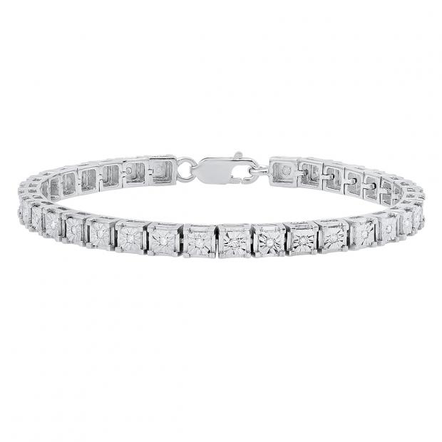 Sterling Silver Padlock Bracelet with Accent Stone and Genuine Diamond Stone