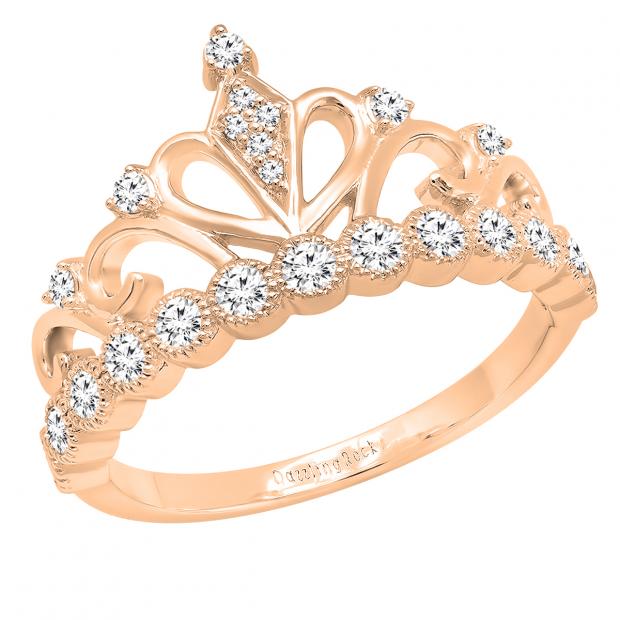 Dazzlingrock Collection 0.07ct Diamond Engagement Ring - 10K Yellow Gold, Crown Style, Size 10 - View #5