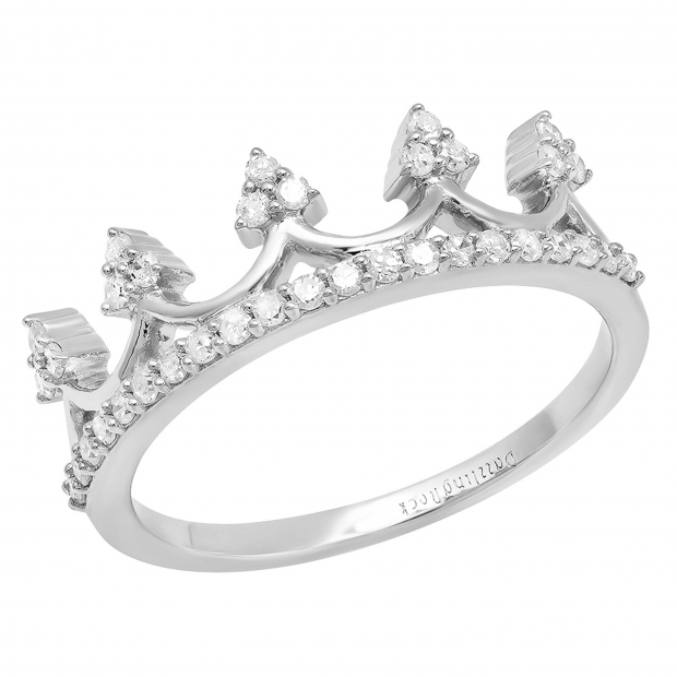 Buy 0.30 Carat ctw 14K White Gold Round White Diamond Ladies Crown Ring 1 3 CT Online at Dazzling Rock