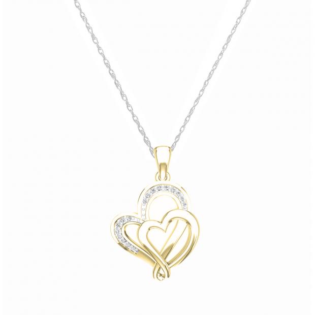 10kt Yellow Gold authentic Womens Round Diamond Double Heart Pendant 1/10 Cttw