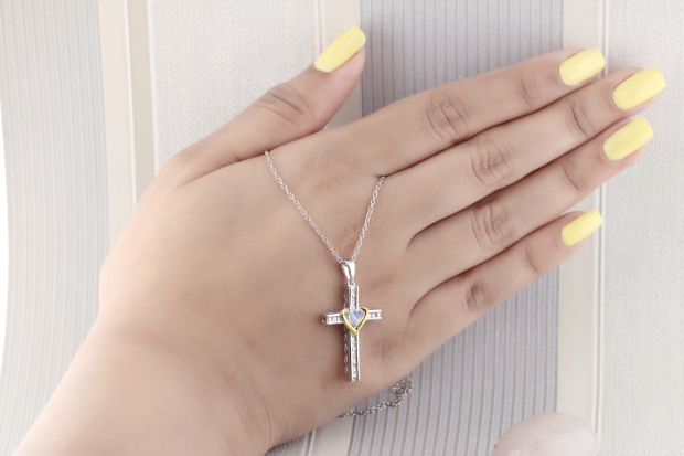 Dazzlingrock Heart & Cross Pendant - 4mm Opal & Diamond Sterling Silver Necklace With Chain