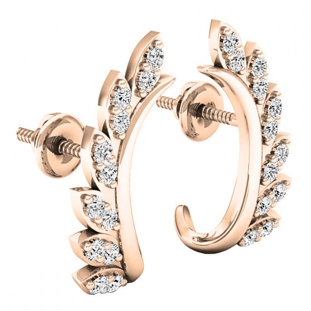 Buy 0.35 Carat (ctw) 14K Rose Gold Round White Diamond Ladies Leaf