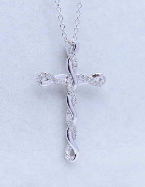 White Gold Zales Womens Cross Necklace Carat Round White Diamond