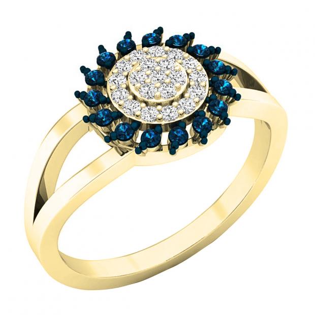 Buy 0.25 Carat (cttw) Round White & Blue Diamond Cluster Flower Right ...