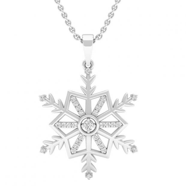 0.15 Carat (Cttw) Round White Diamond Snowflake Ladies Pendant Sterling Silver