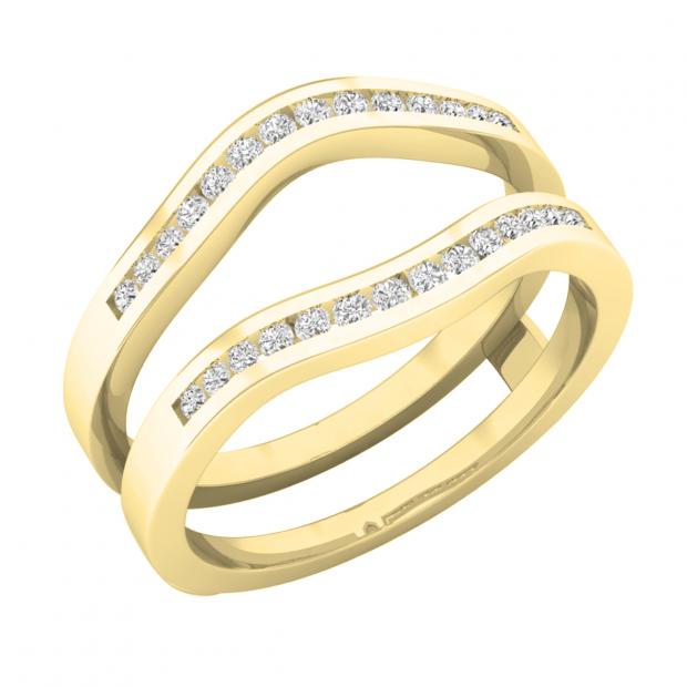 10k Yellow Gold Solitaire Enhancer Diamonds Ring Guard Wrap Wedding Band  NEW