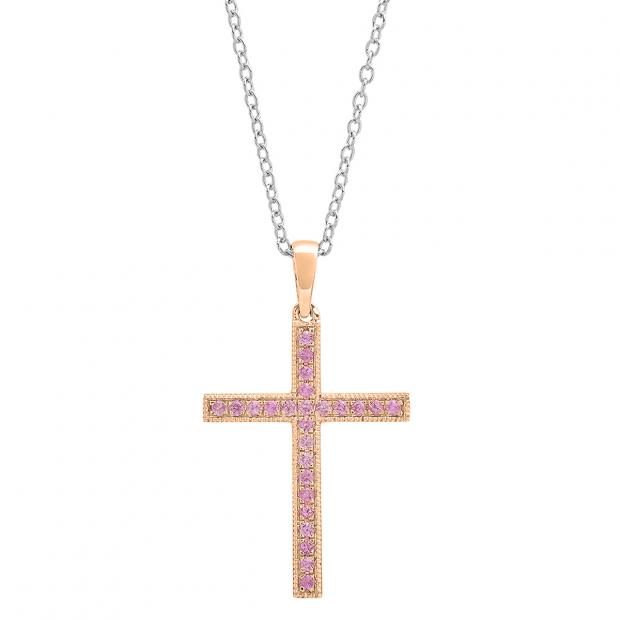 Buy 2.5 mm Round Pink Sapphire Ladies Religious Cross Pendant 18K Rose Gold  Online at Dazzling Rock