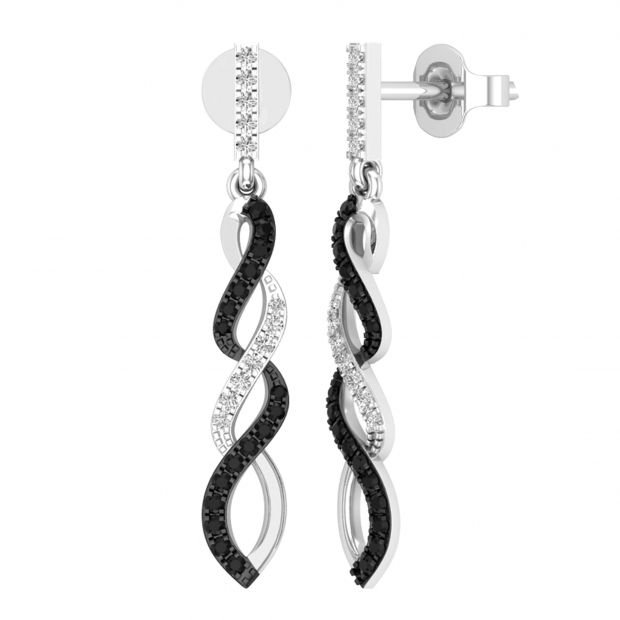 Sterling Silver Black & White Diamond Infinity Drop selling Earrings