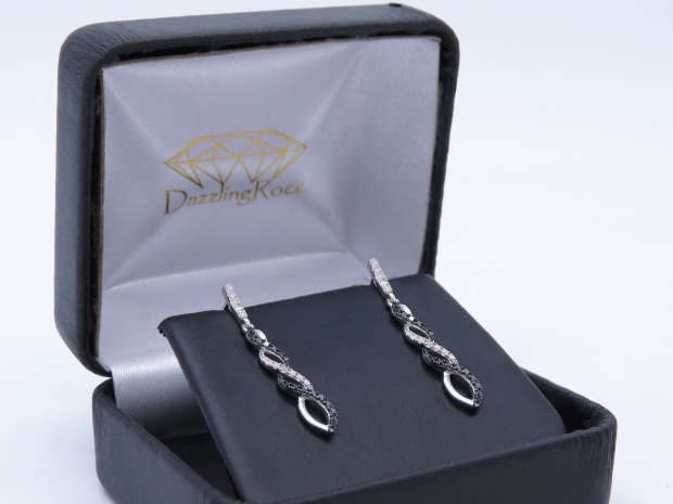 Sterling Silver Black & White Diamond Infinity Drop selling Earrings