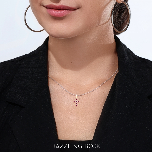 Dazzlingrock Collection 14K White Gold Floral Cross Pendant With Gemstones & Diamonds (Includes 18" Silver Chain) - View #12
