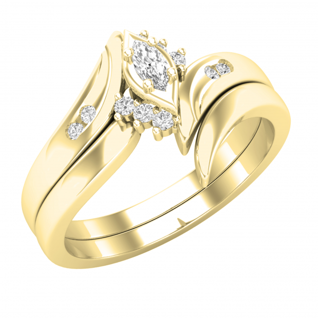 Wedding Ring Set Marquise Diamond 14k Yellow Gold Matching Wedding