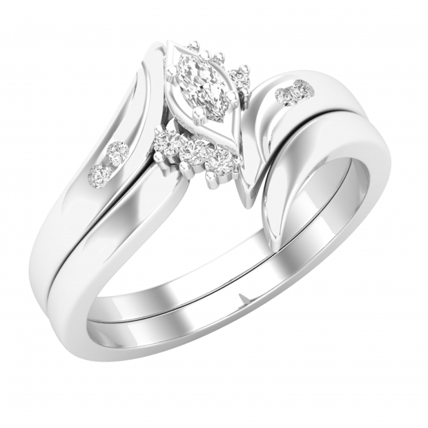 Dazzling Sterling Silver Classic Round Cut 2 Ring Wedding/Engagement Set.