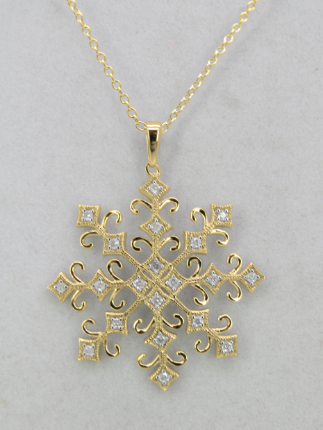 0.30 Carat Snowflake Diamond Pendant - Round Natural Diamond In 10K/14K/18K Gold Or Sterling Silver