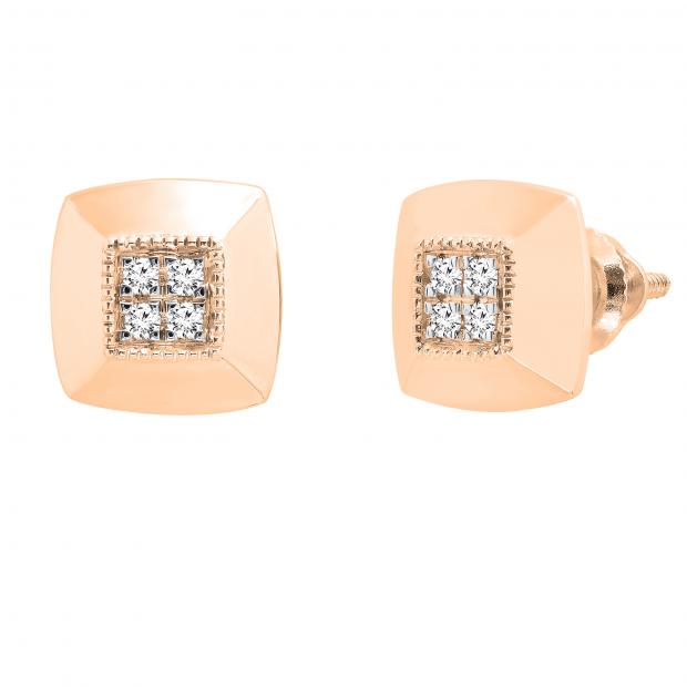 Dazzlingrock Collection Men's 10kt Yellow Gold Diamond Earrings - Square Milgrain Cluster With 1/10 Ct Tw Round Diamonds