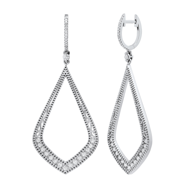 10k White Gold Round Diamond Slender Teardrop Dangle Earrings 1/5 ctw 10k White Gold Round Diamond Slender Teardrop Dangle Earrings 1/5 ctw