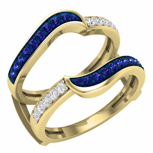 Buy Round Blue Sapphire & White Diamond Knott Wedding Band Enhancer ...