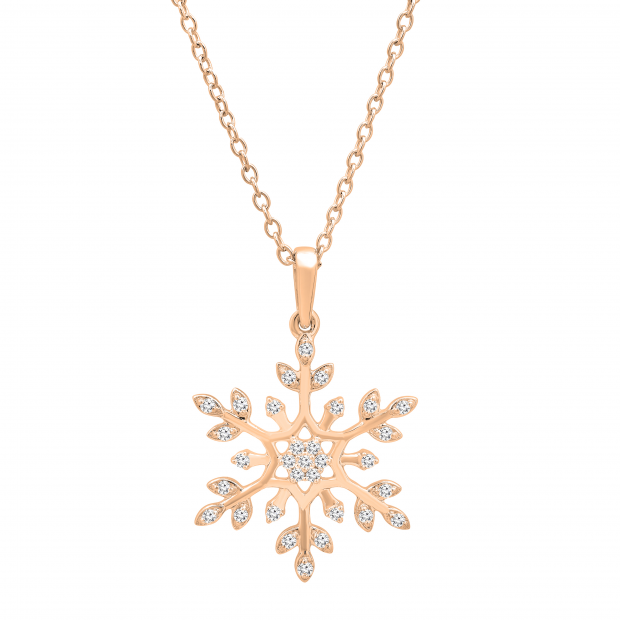 0.22 Carat (Ctw) Round White Diamond Ladies Snowflake Pendant 1/4 CT 10K Rose Gold