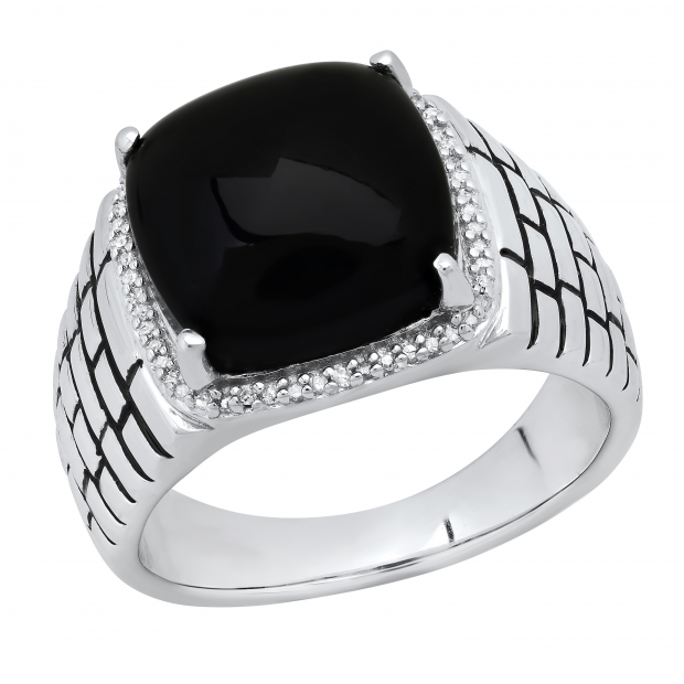 Buy 13X13 mm Cabochon Onyx Round White Diamond Mens