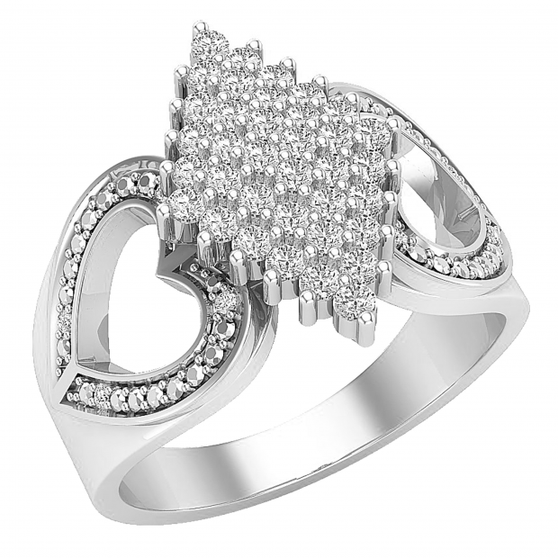 18k Round Diamond Bridal Swirl Split Shank Cluster Promise Ring 1/10 CT White Gold Dazzlingrock Collection 0.10 Carat ctw