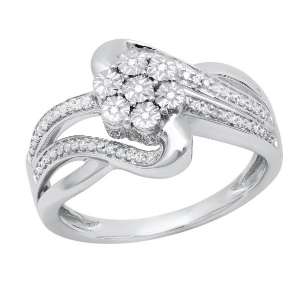 Buy 13 MM 0.18 Carat (ctw) Round Diamond Illusion Flower Cluster  Split-Shank Engagement Ring, Sterling Silver Online at Dazzlingrock.com