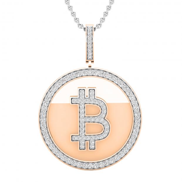 Buy 18 Inch 0 85 Carat Ctw Round White Diamond Mens Bitcoin Circle Charm Pendant 18k Rose Gold Online At Dazzlingrock Com