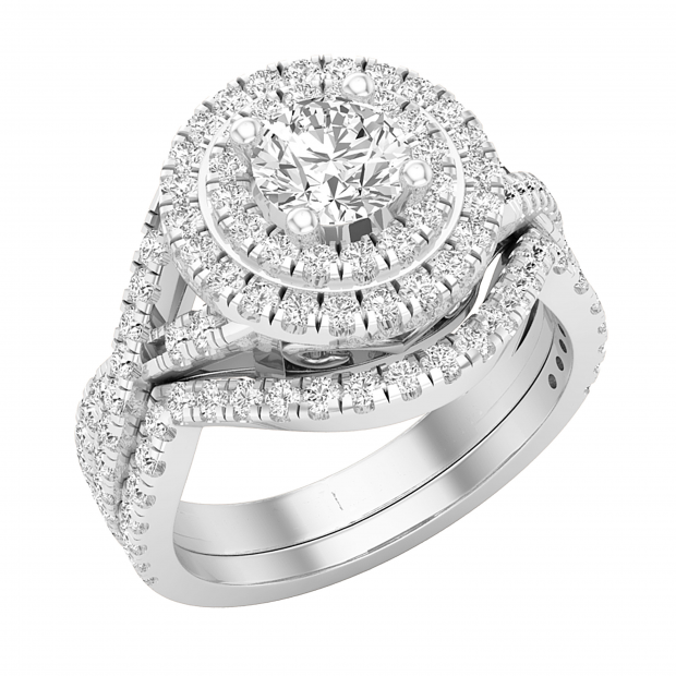 s-l400.jpg Classic Halo Round Cubic Zirconia Split Shank Ring in Silver-White main image 2