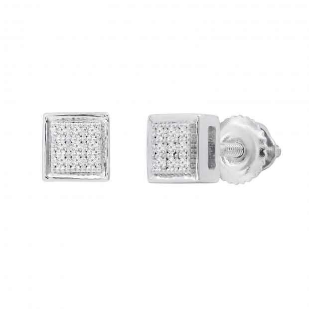 Cube Diamond Earrings for Men & Women 10K White Gold Square Stud