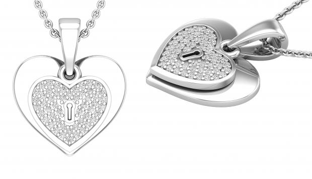 Sterling Silver Heart Lock Keyhole Pendant Necklace