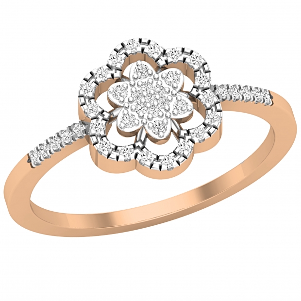 Round White Diamond Outlined Frame Flower Cluster Ring for Women ( 0.11 CTW Color I-J Clarity I2-i3) 10K Rose Gold