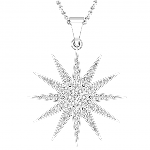Buy Round White Diamond Cluster Contemporary Starburst Pendant