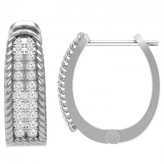 Double Row Diamond Huggie Hoop Wedding Fine Earrings 14K Gold 0.13 Ct 