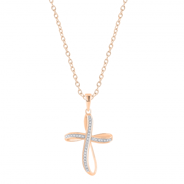 Buy Round White Diamond Infinity Ribbon Cross Pendant with 18 Inch