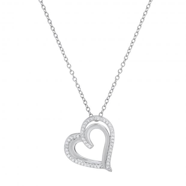 925 Sterling Silver Double Circle Pendant Heart Necklace Chain For