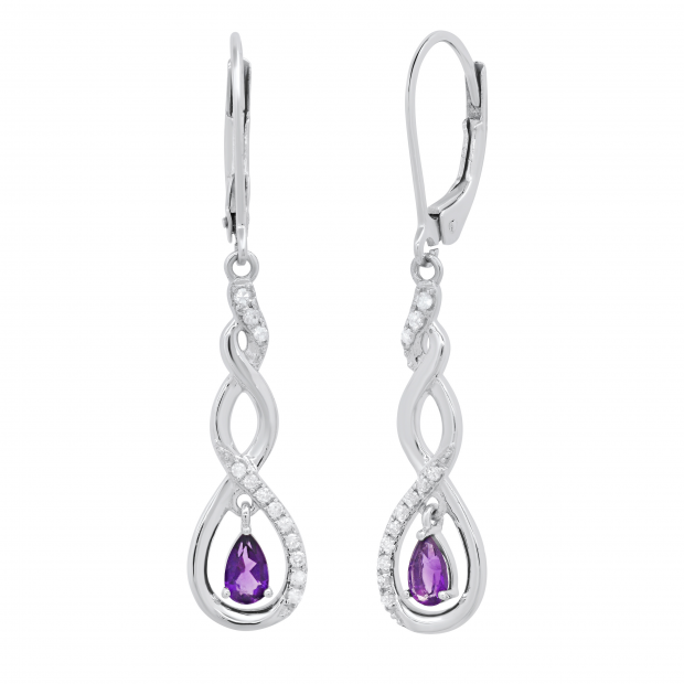 Sterling Silver Twist with Amethyst Dangle Earrings