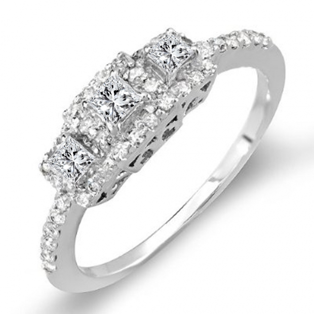 0.50CT 14K White Gold 3-Stone Princess Cut Cubic Zirconia Engagement Ring 5mm 0.50CT 14K White Gold 3-Stone Princess Cut Cubic Zirconia Engagement Ring 5mm