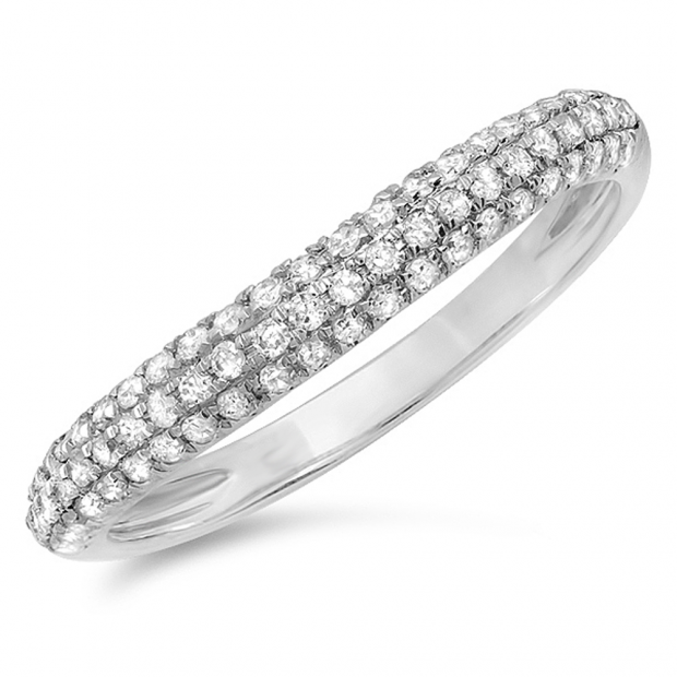 Dazzlingrock Collection Round Blue Diamond Contour Curved Stackable Wedding Band For Women (0.10 Ctw, Color Blue, Clarity I2-I3) In 18K White Gold, Size 6.5-436578