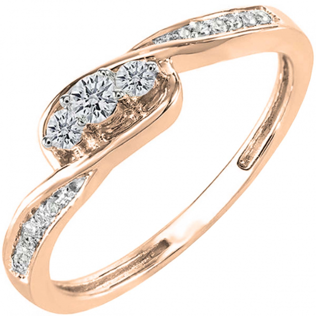 Carat (ctw) 10k Rose Gold Round Diamond Ladies Stone