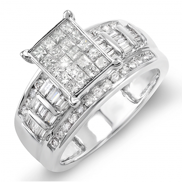 LADIES RING 1.25CT ROUND/BAGUETTE/PRINCESS 14K WHITE GOLD LADIES RING 1.25CT ROUND/BAGUETTE/PRINCESS 14K WHITE GOLD