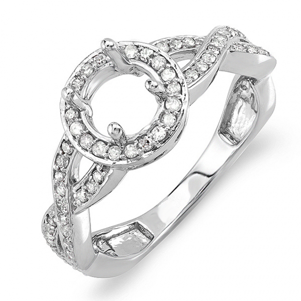 LADIES ENGAGEMENT RING SEMI MOUNT 0.50CT ROUND DIAMOND 14K WHITE GOLD