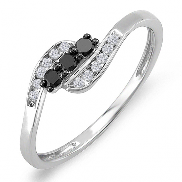 ctw Dazzlingrock Collection 0.25 Carat 10K Gold Round Black Diamond Ladies 5 Stone Bridal Promise Ring 1/4 CT