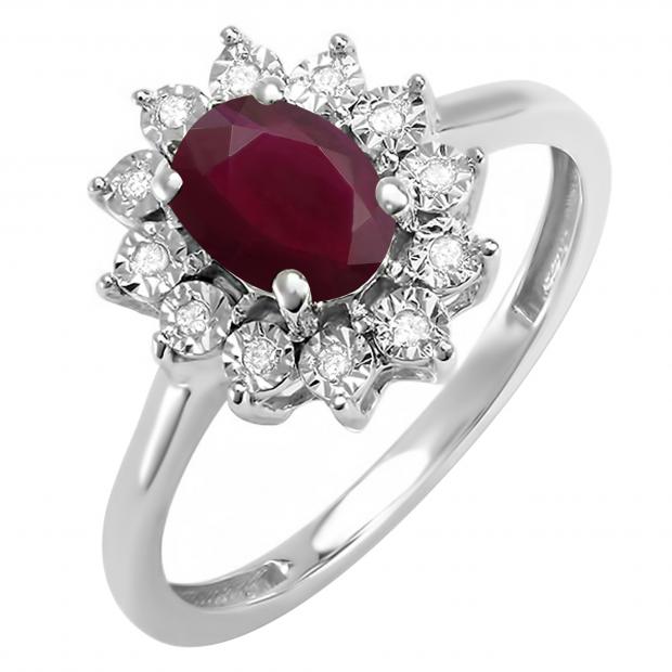 Buy 11 90 Mm 1 25 Carat Ctw Kate Middleton Diana Inspired 14k White Gold Real Round Diamond Real Oval Ruby Royal Engagement Ring 1 1 4 Ct Online At Dazzlingrock Com